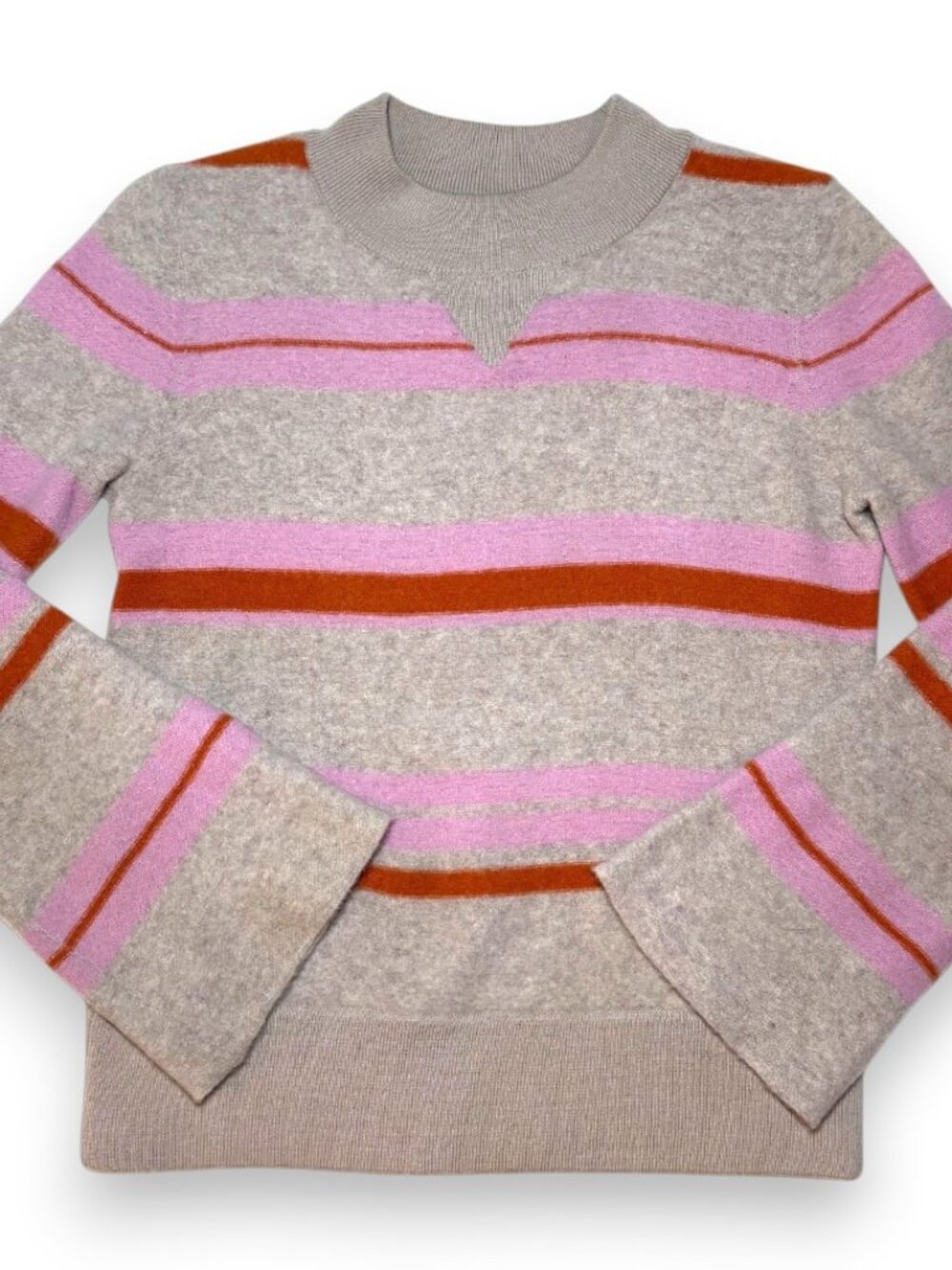 Anthropologie Maeve 100% Lambswool Penelope Beige Sweater Striped Bell Sleeve XS